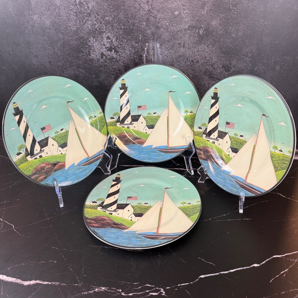 Vintage 1998 Sakura Warren Kimble Coastal Breeze Set of 4 Salad Plates 8.5" EUC!